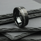 The Altair - 8mm Black Brushed Tungsten & Meteorite Inlay Ring