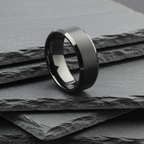 The Capella - 8mm Brushed Black Tungsten Bevelled Edge Ring