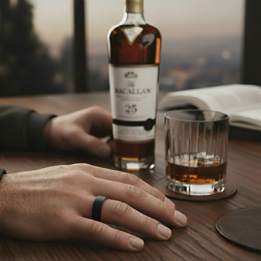 The Pegasus - 8mm Textured Black Tungsten & Whisky Barrel Wood Ring