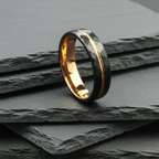 The Polaris - 6mm Black Brushed Tungsten & Rose Gold Ring