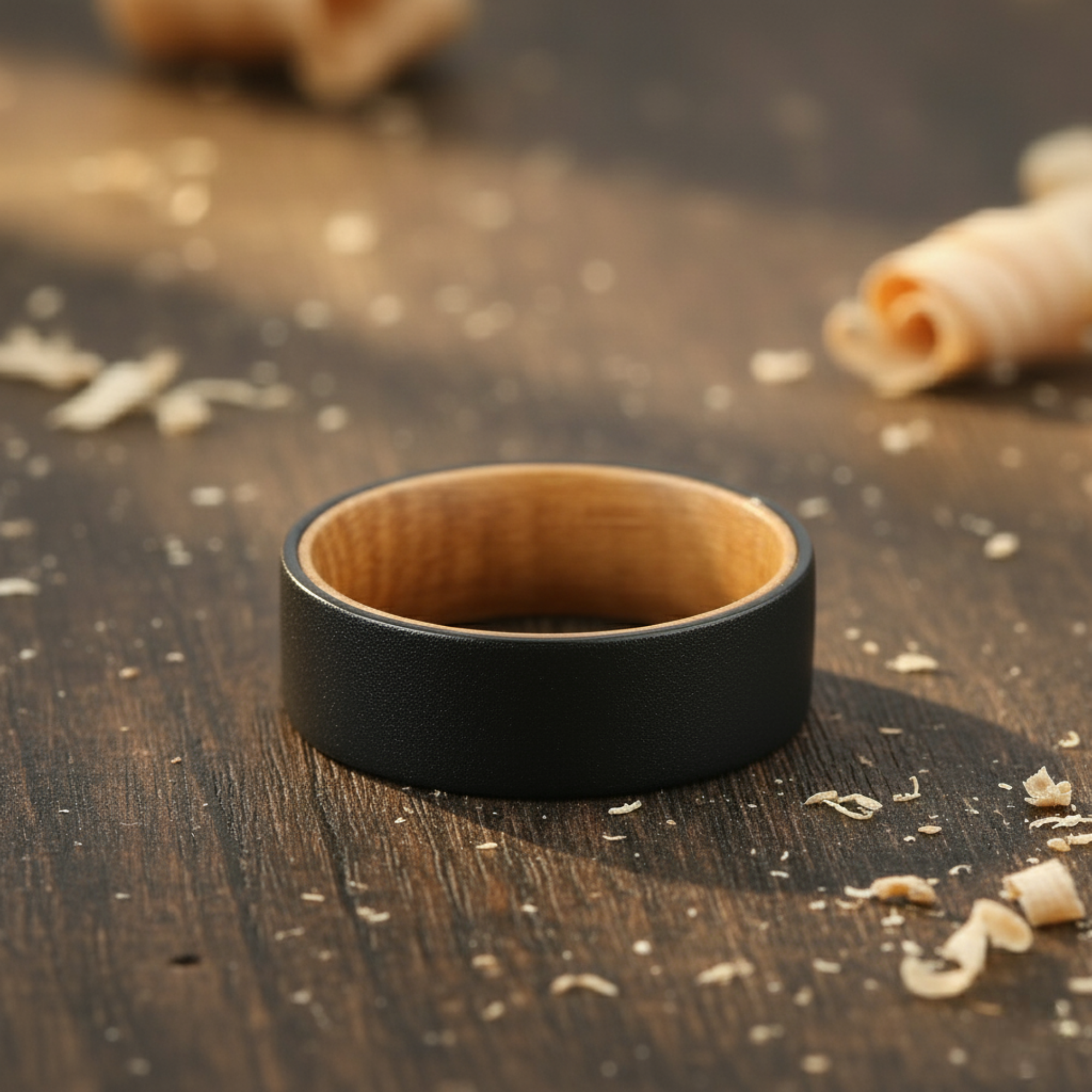 The Pegasus - 8mm Textured Black Tungsten & Whisky Barrel Wood Ring