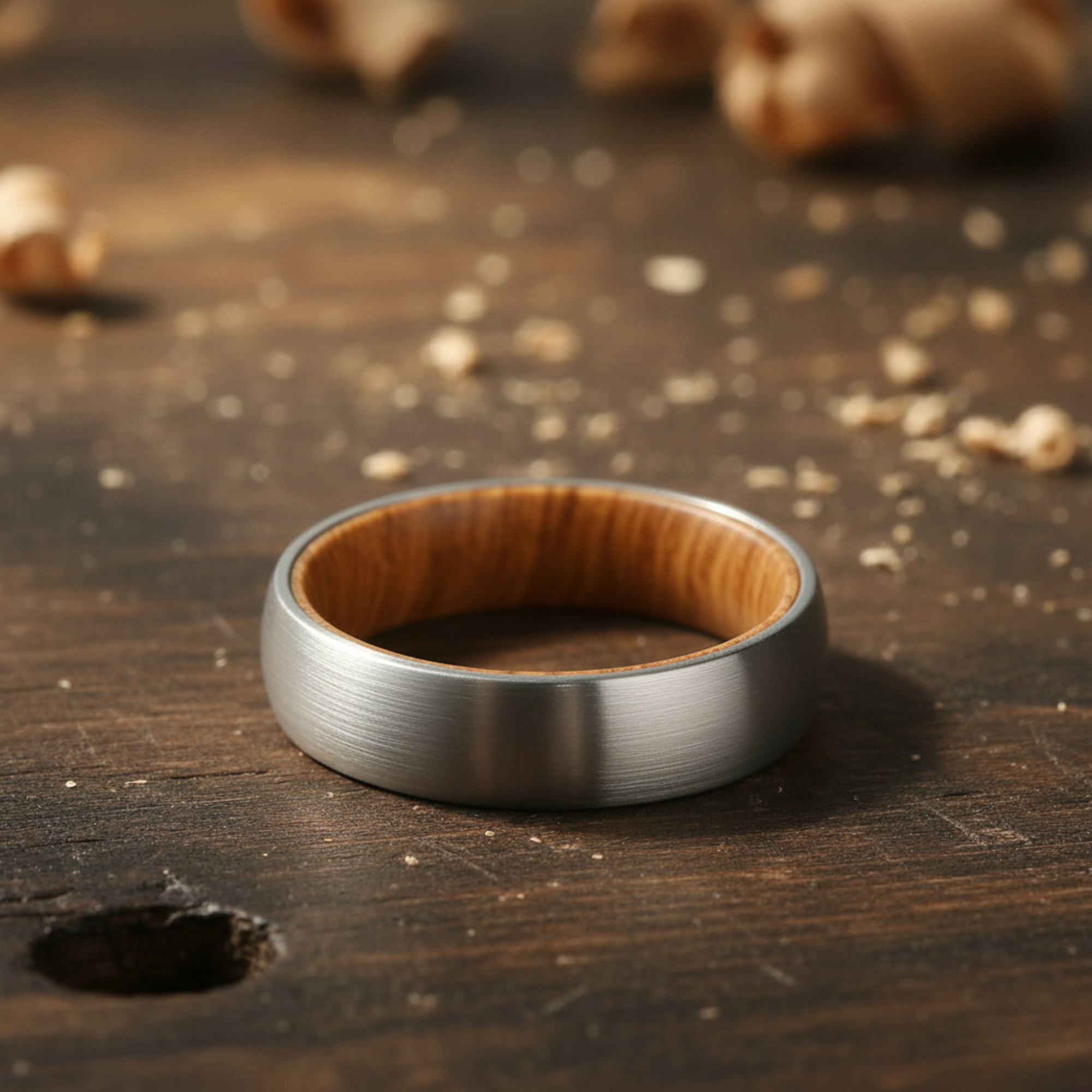 The Sirius - 6mm Brushed Tungsten & Whisky Barrel Wood Ring