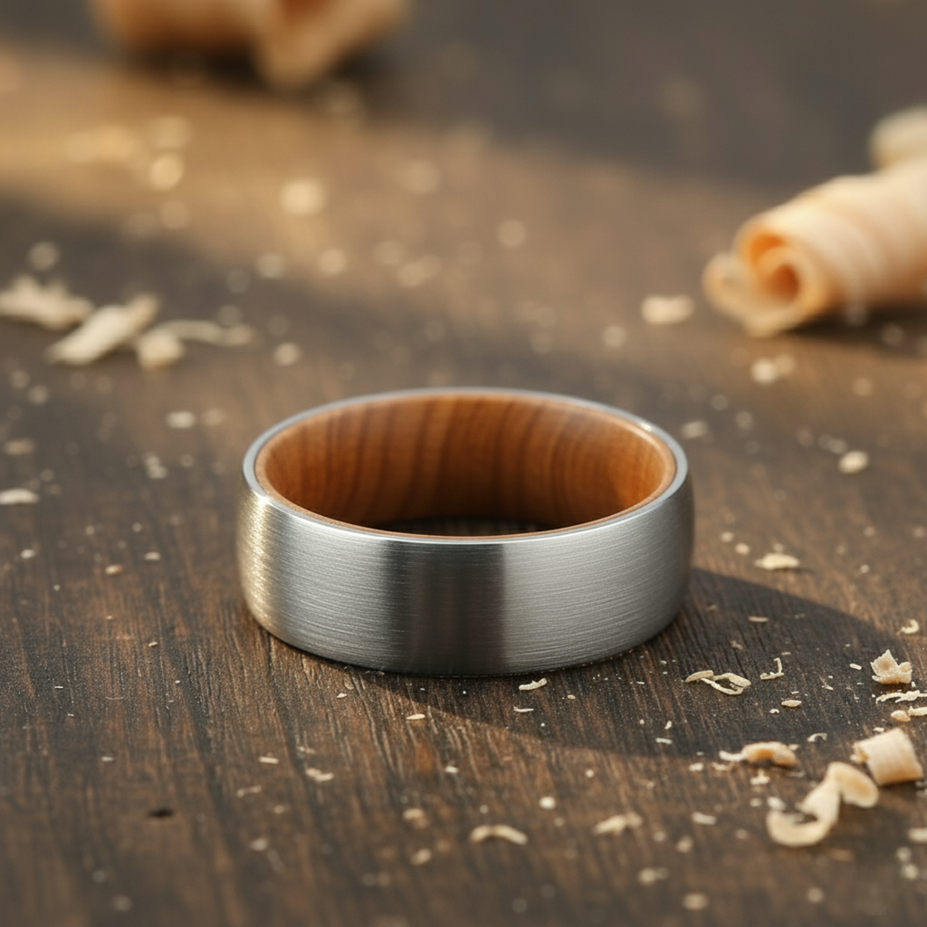 The Taurus - 8mm Brushed Tungsten & Whisky Barrel Wood Ring