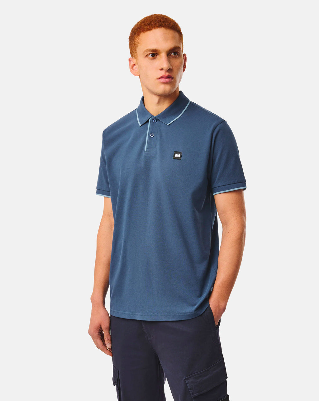 Weekend Offender Cadwell Tipped polo shirt LAGOON BLUE
