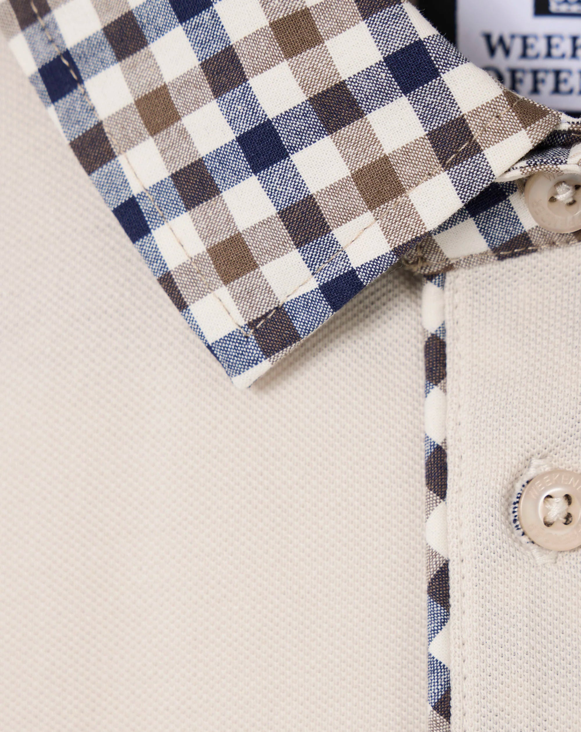 Weekend Offender Costa Mid House Check Collar Polo CEMENT