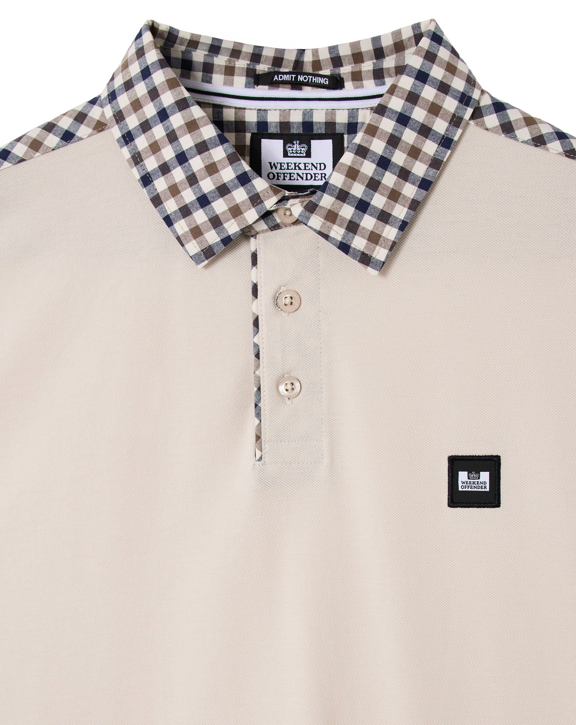 Weekend Offender Costa Mid House Check Collar Polo CEMENT