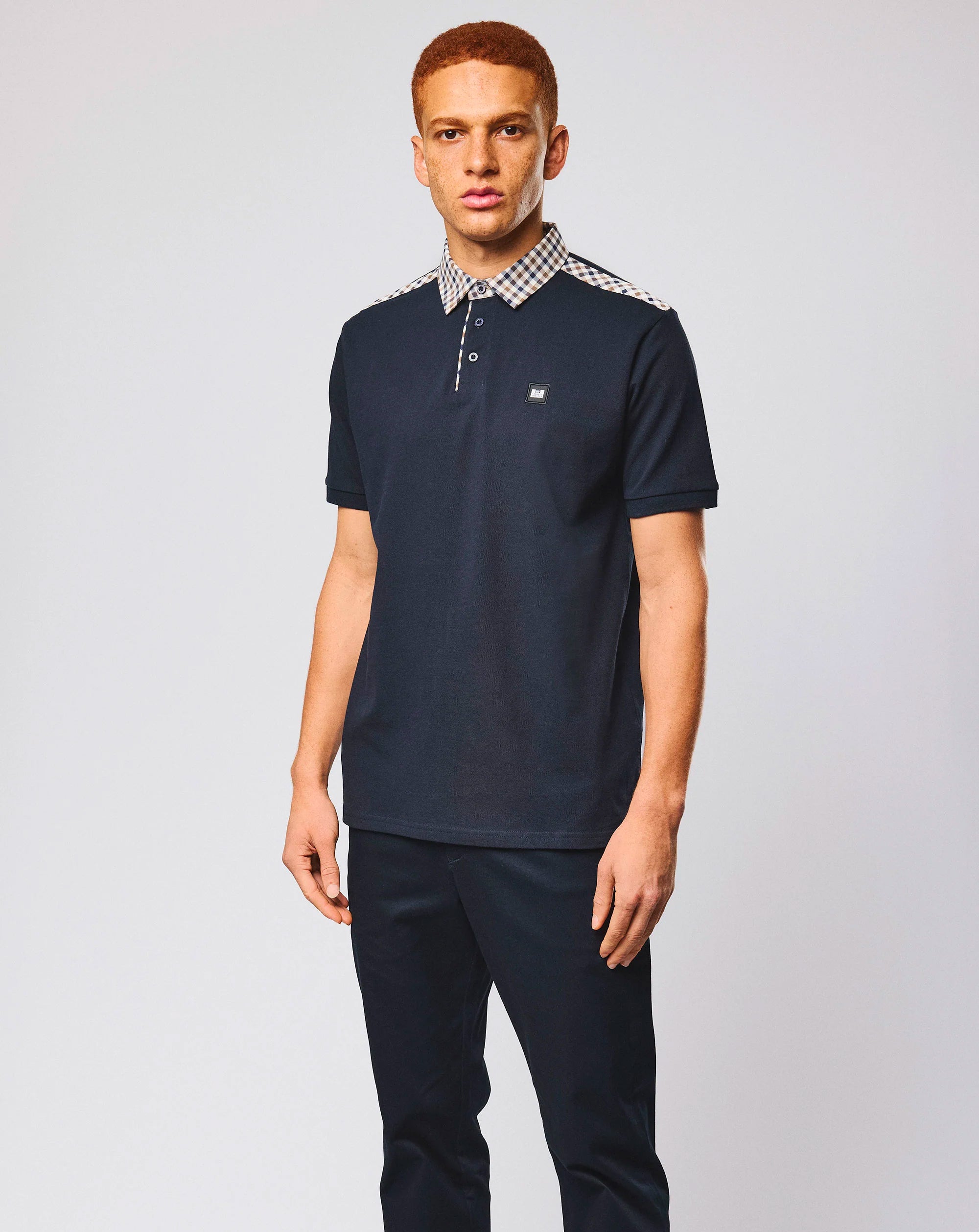 Weekend Offender Costa Mid House Check Collar Polo NAVY
