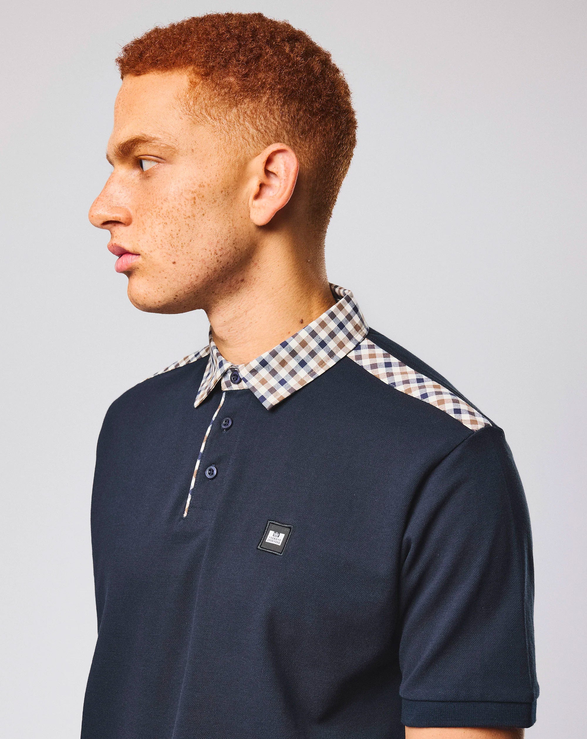 Weekend Offender Costa Mid House Check Collar Polo NAVY