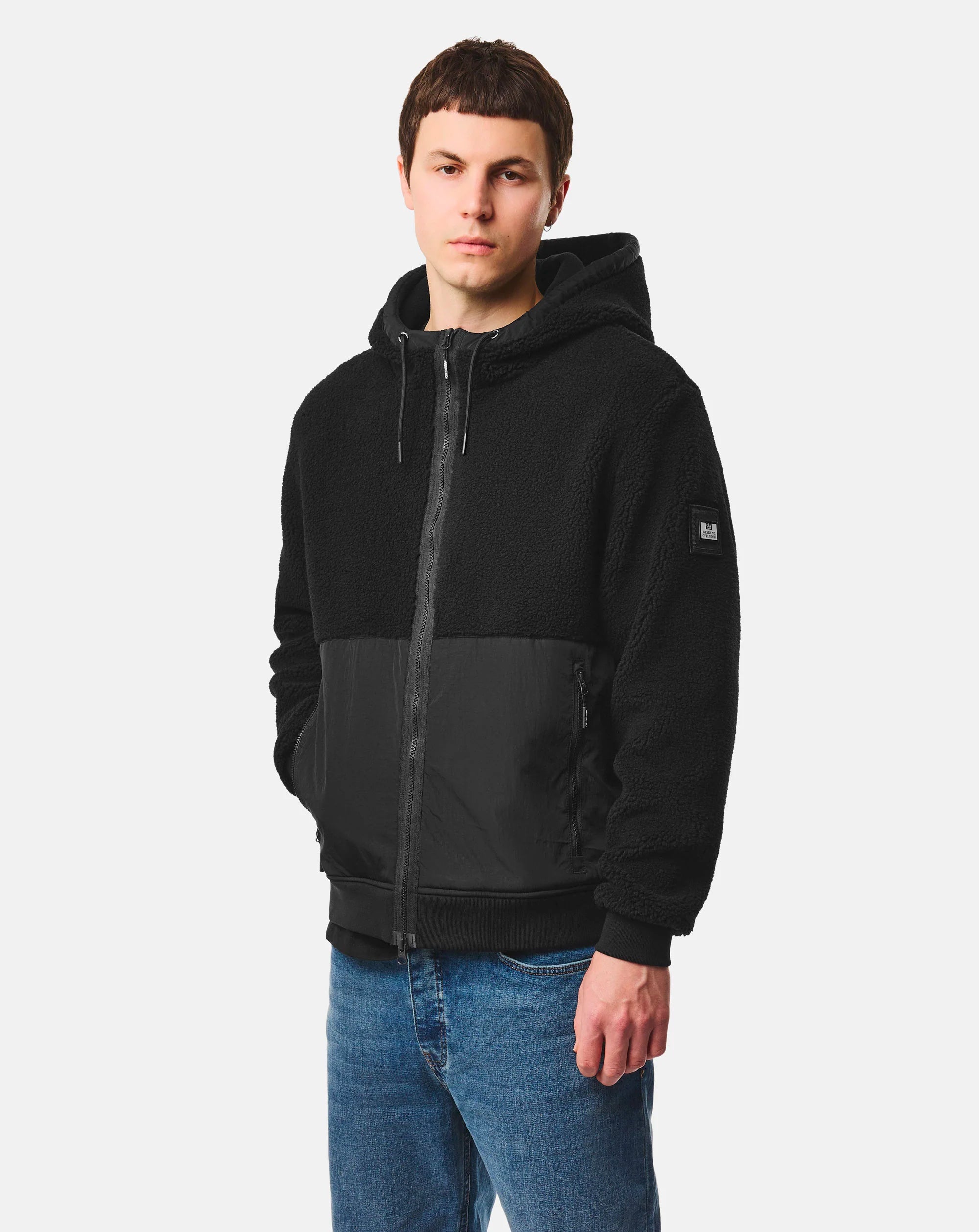 Weekend Offender Debden zip through fleece Hoodie BLACK