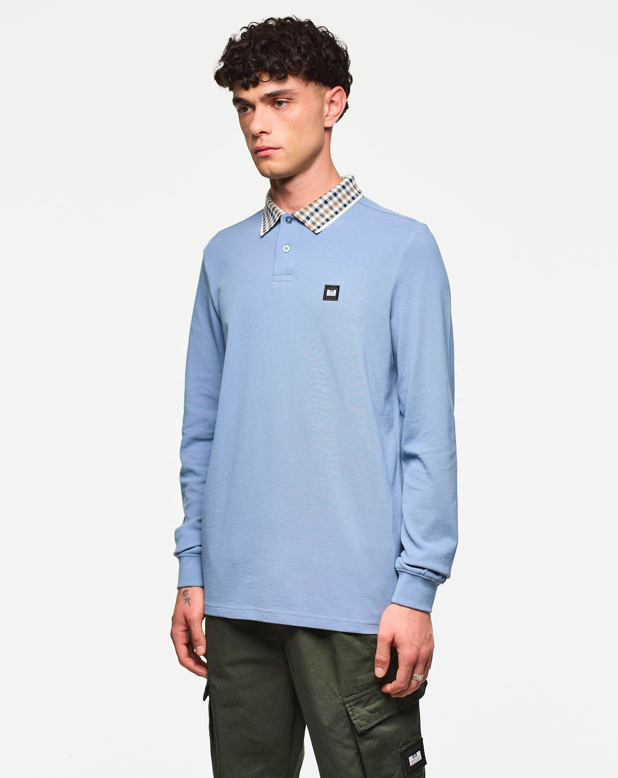Weekend Offender Lindley L/S polo with Jacquard collar Blue Shadow