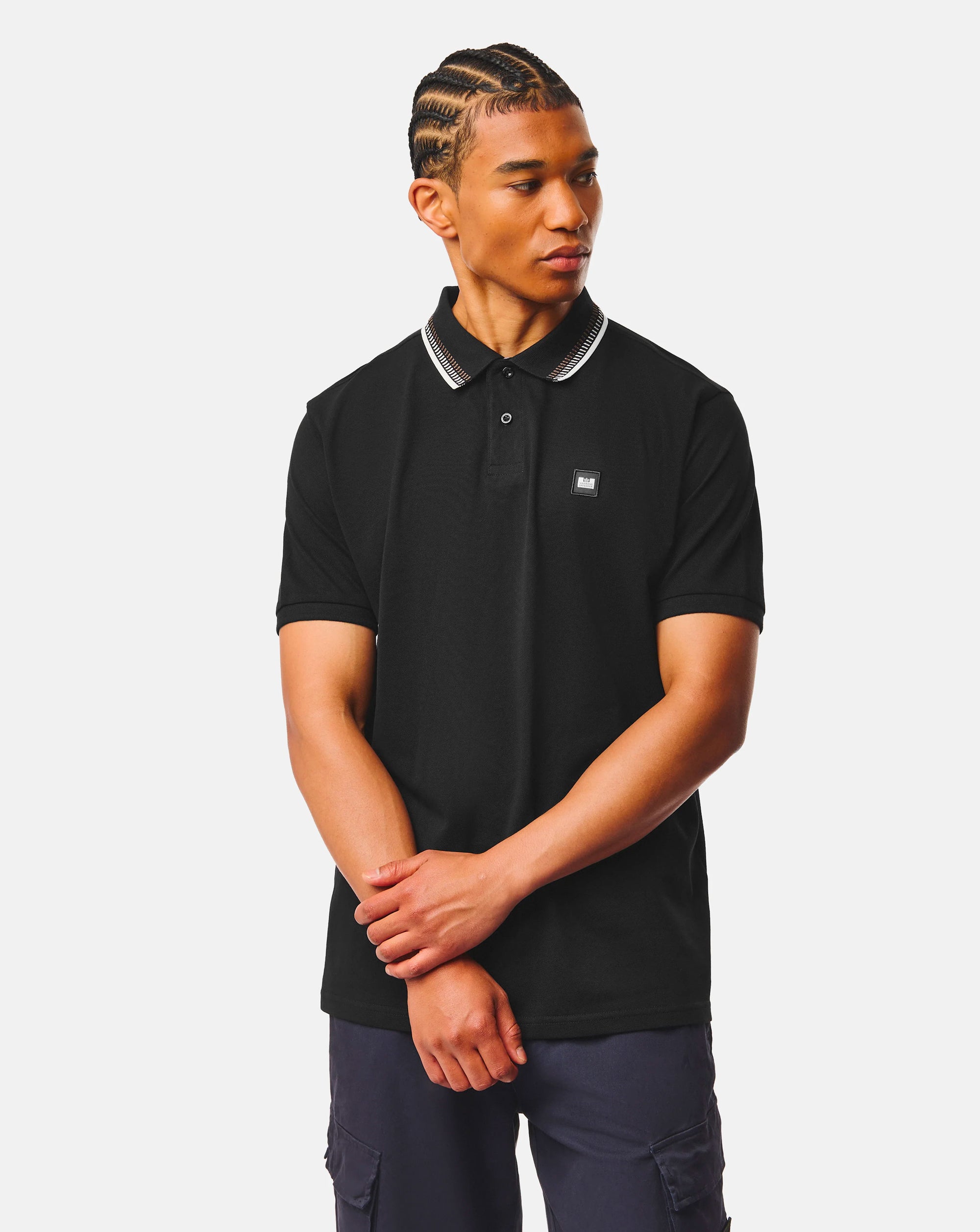 Weekend Offender Rockhampton dash tipped polo BLACK