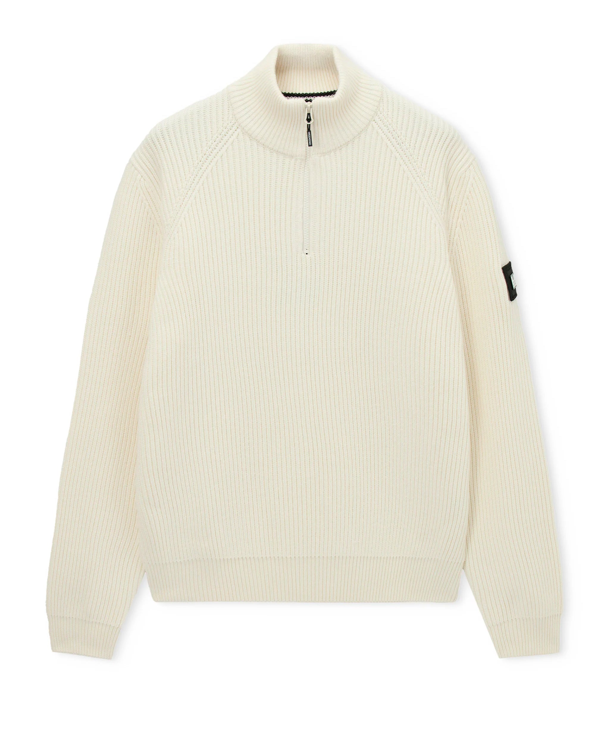 Weekend Offender Snetterton Rib funnel 1/4 zip knit Jumper IVORY