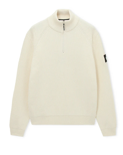 Weekend Offender Snetterton Rib funnel 1/4 zip knit Jumper IVORY