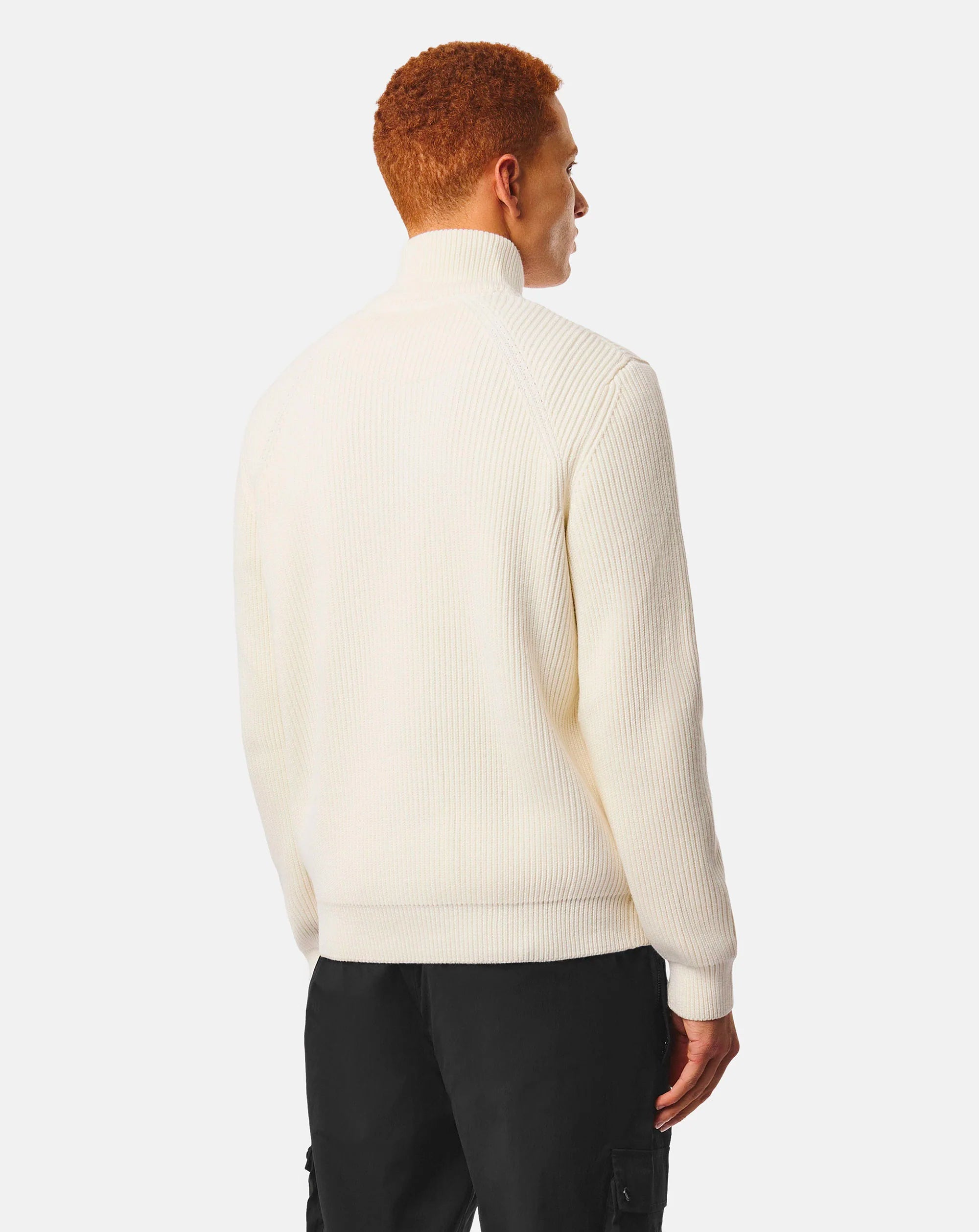 Weekend Offender Snetterton Rib funnel 1/4 zip knit Jumper IVORY