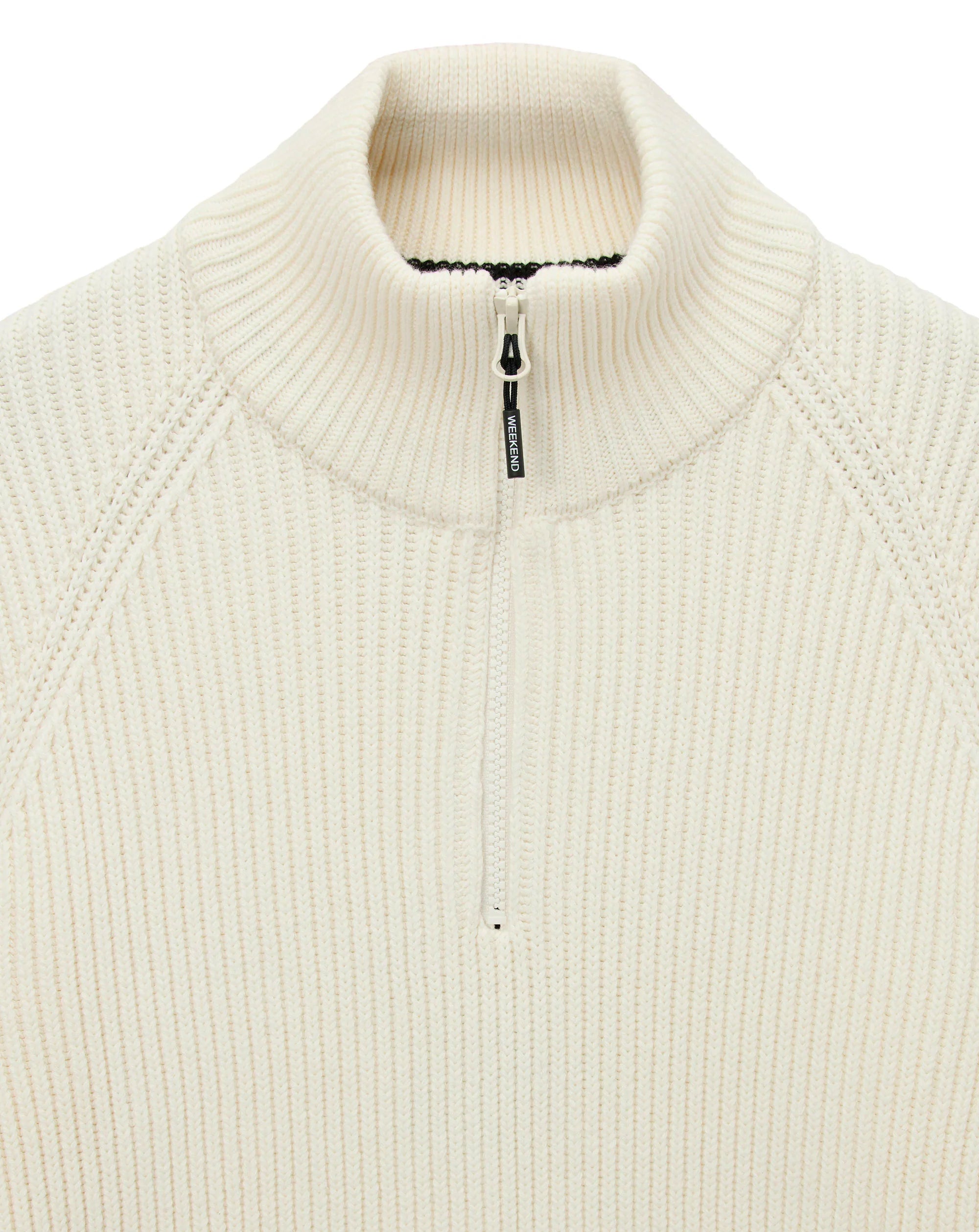 Weekend Offender Snetterton Rib funnel 1/4 zip knit Jumper IVORY