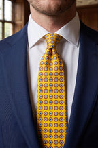 Yellow Floral Print Silk Tie