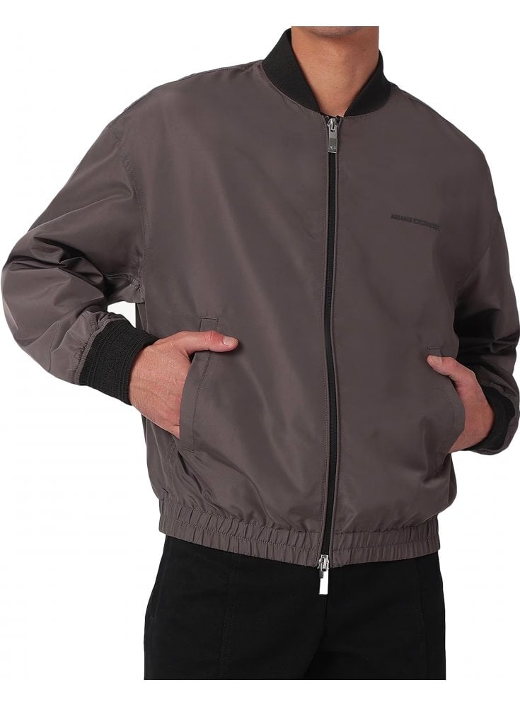 Armani Exchange Blouson Jacket With Back Branding Eiffel Tower Grey