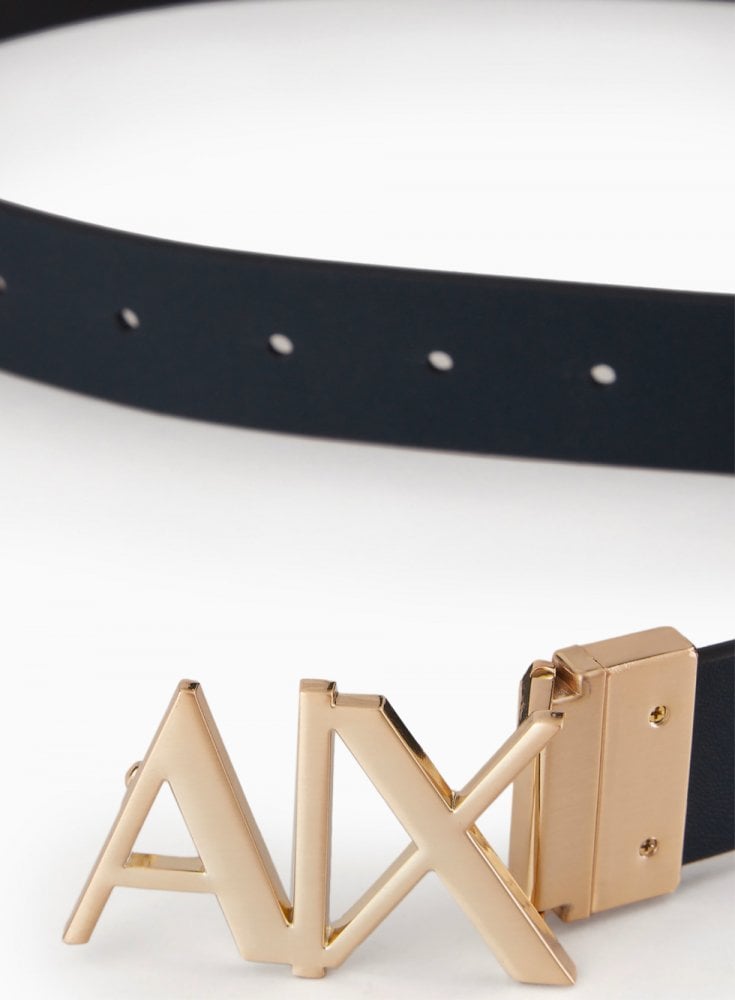 Armani Exchange Double Sided Leather Plate Belt Black/navy