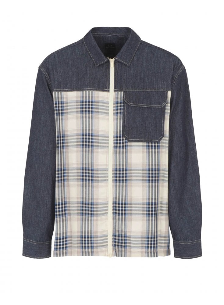 Armani Exchange Man Check Denim Shirt Indigo Denim/check