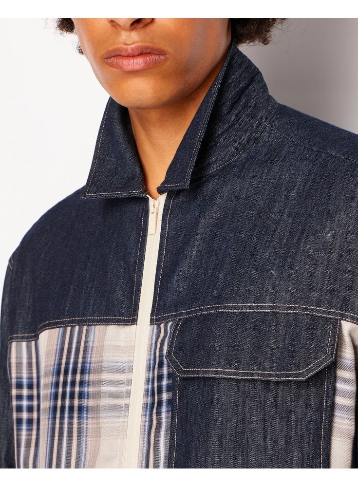 Armani Exchange Man Check Denim Shirt Indigo Denim/check