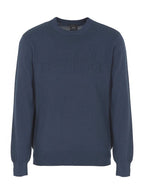 Armani Exchange Man Knitted Pullover Tonal Brandin Navy