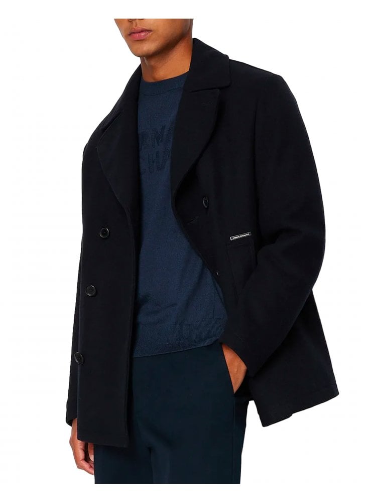 Armani Exchange Man Knitted Pullover Tonal Brandin Navy