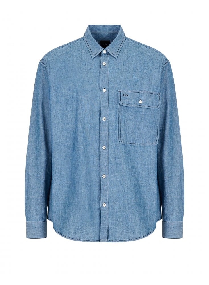 Armani Exchange Men's Chambray Denim Shirt Indigo Denim