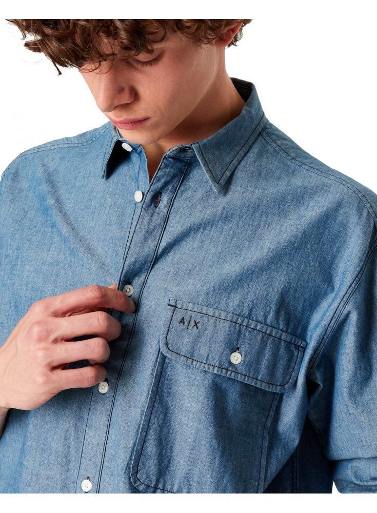 Armani Exchange Men's Chambray Denim Shirt Indigo Denim
