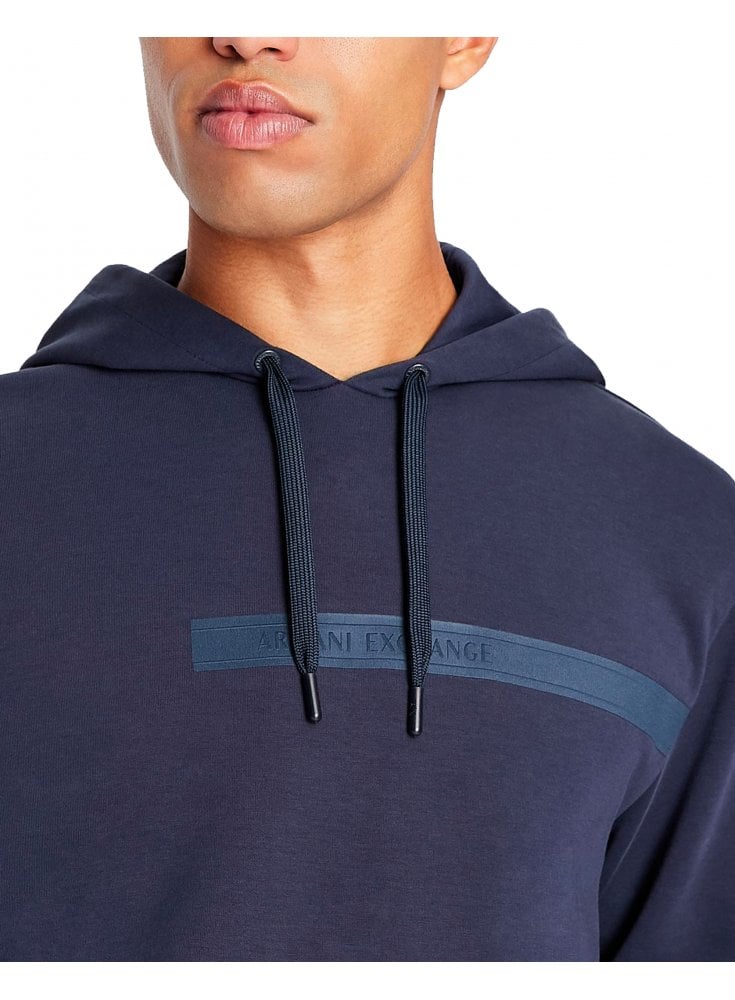 Armani Exchange Pullover Tape Detail Lined Hoodie Navy Blazer