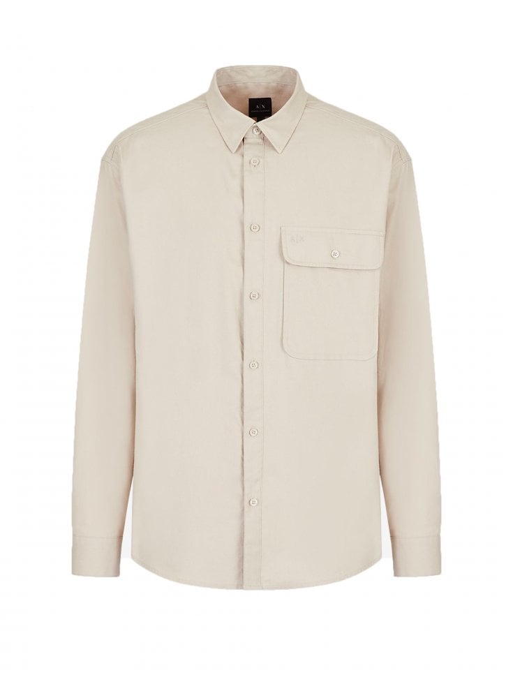 Armani Exchange Soft Cotton Twill Shirt Single Bre Stone