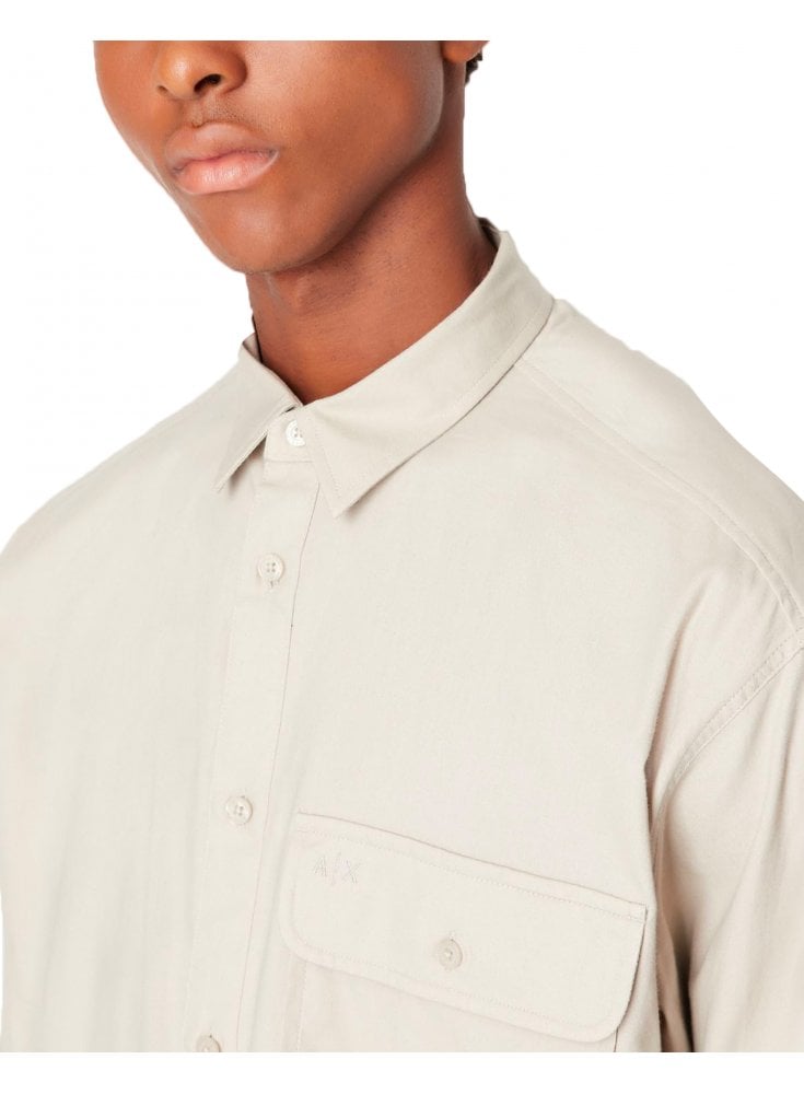 Armani Exchange Soft Cotton Twill Shirt Single Bre Stone