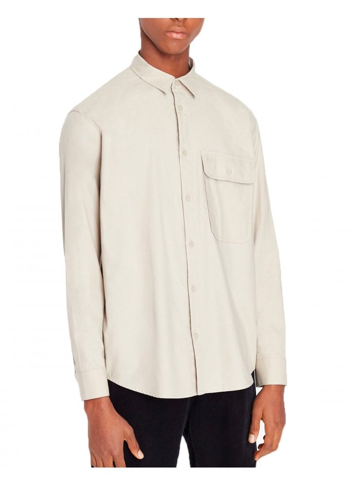 Armani Exchange Soft Cotton Twill Shirt Single Bre Stone