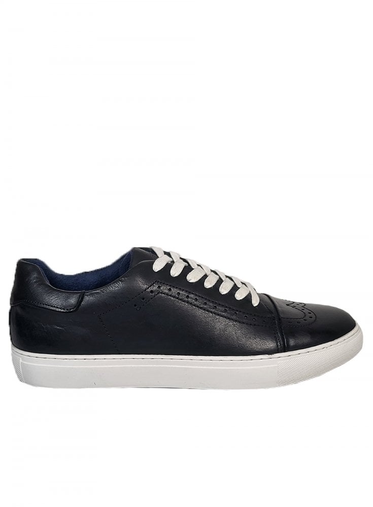 Front Boston Cupsole Leather Trainer Shoe Black