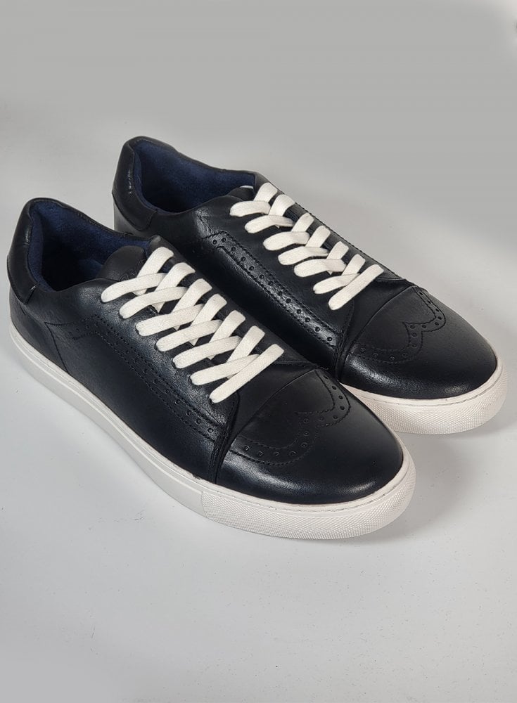 Front Boston Cupsole Leather Trainer Shoe Black