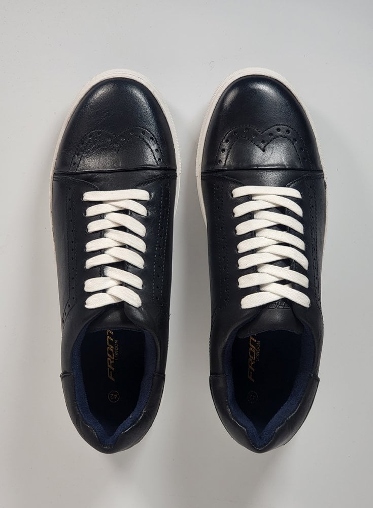 Front Boston Cupsole Leather Trainer Shoe Black