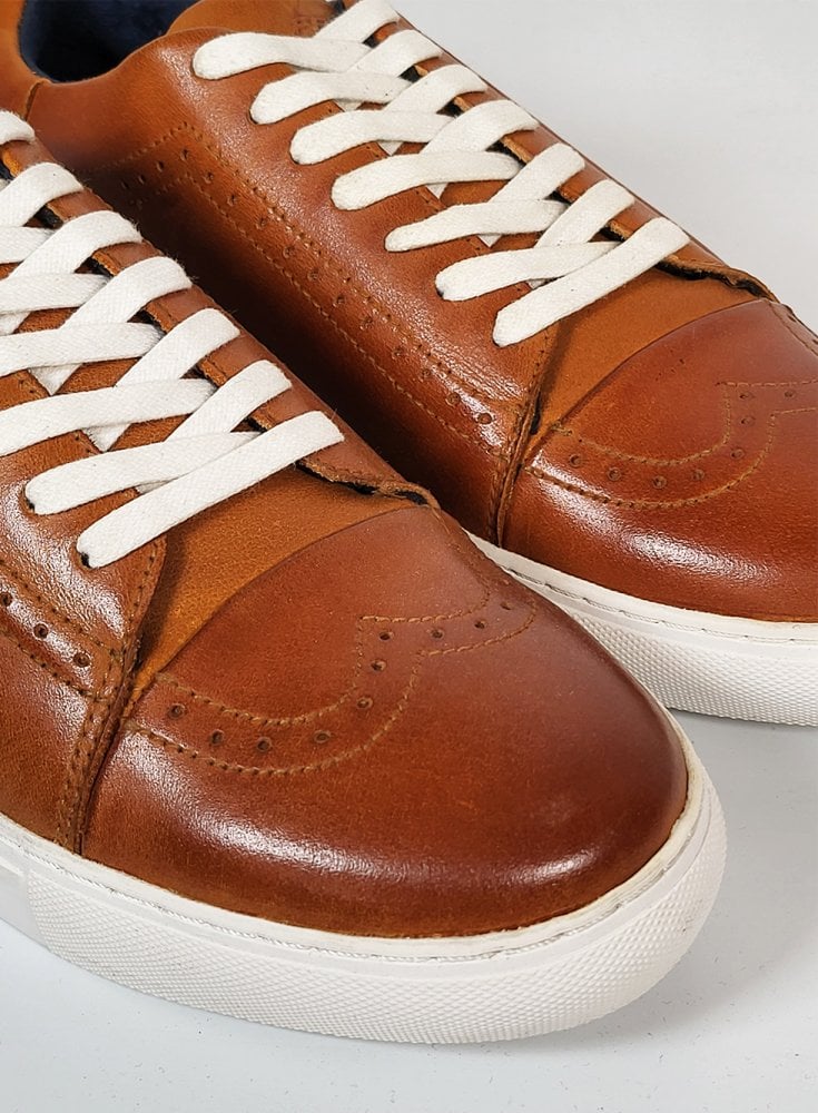 Front Boston Mens Leather Cupsole Casual Trainer Shoe Tan