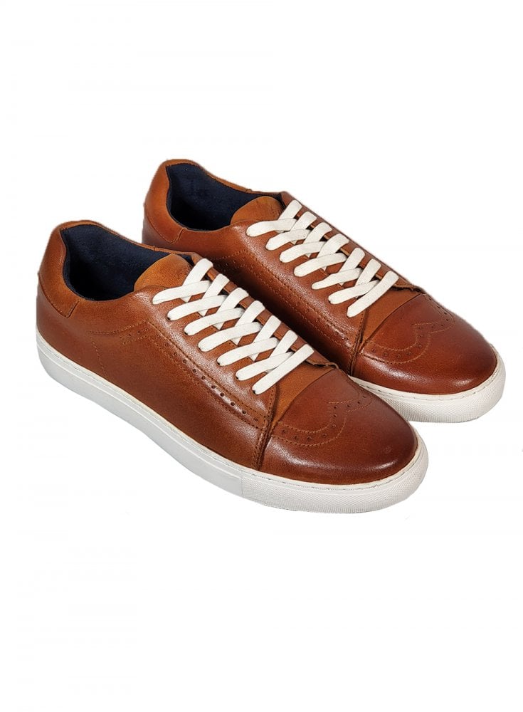 Front Boston Mens Leather Cupsole Casual Trainer Shoe Tan
