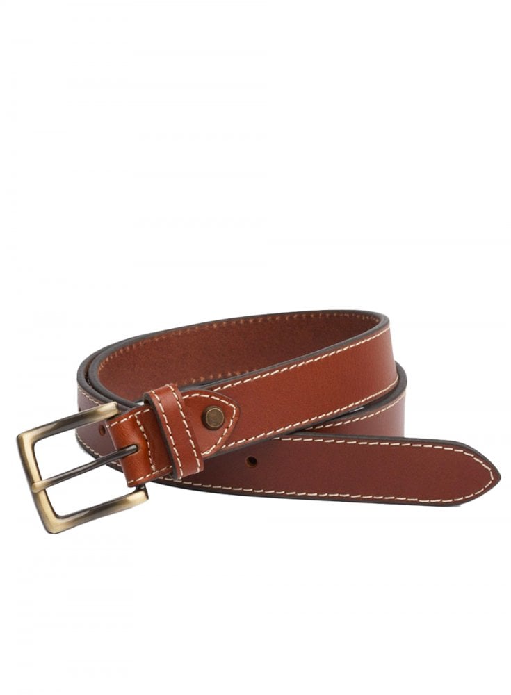 Charles Smith 30mm Cream Stitched Edge Leather Belt Tan