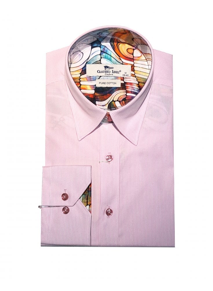 Claudio Lugli Mens Long Sleeve Pinstripe Shirt Pink