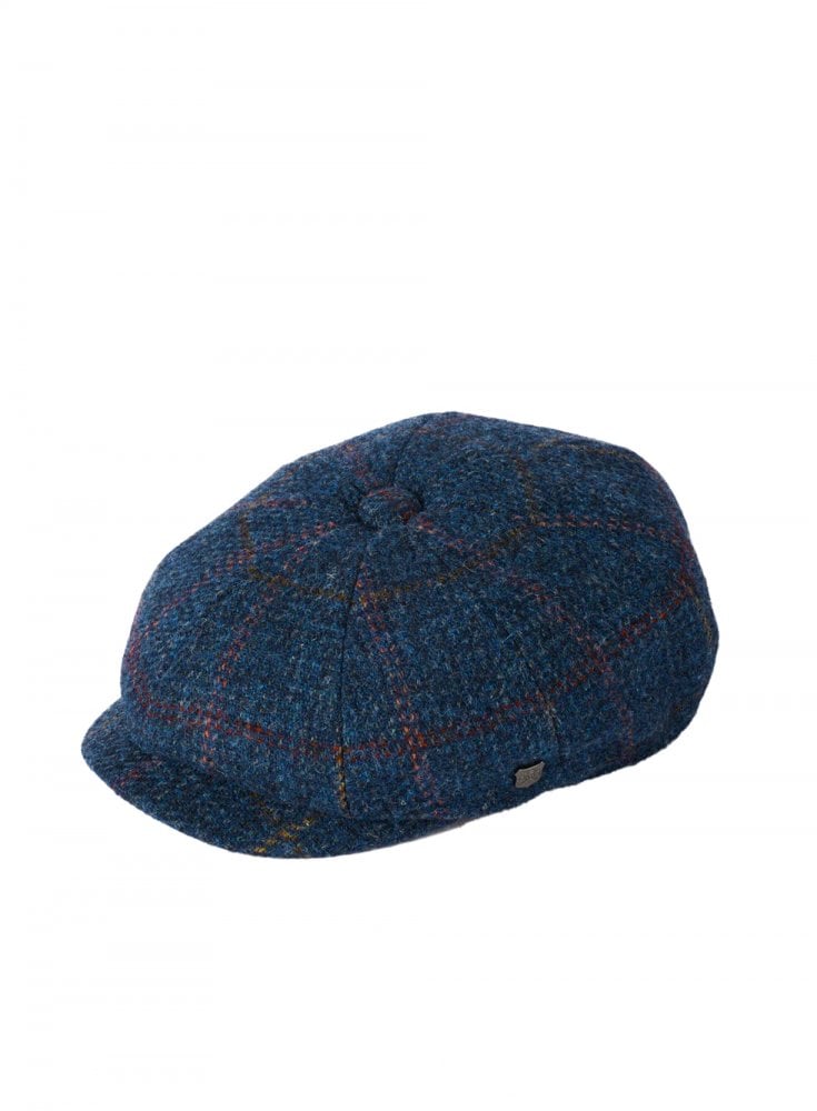 Failsworth Harris Tweed 100% Pure Wool Barker Boy Cap Blue/red