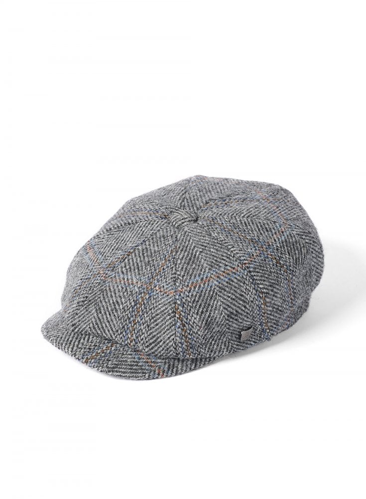 Failsworth Hats Harris Tweed Herringbone Carloway Newsboy Cap Grey