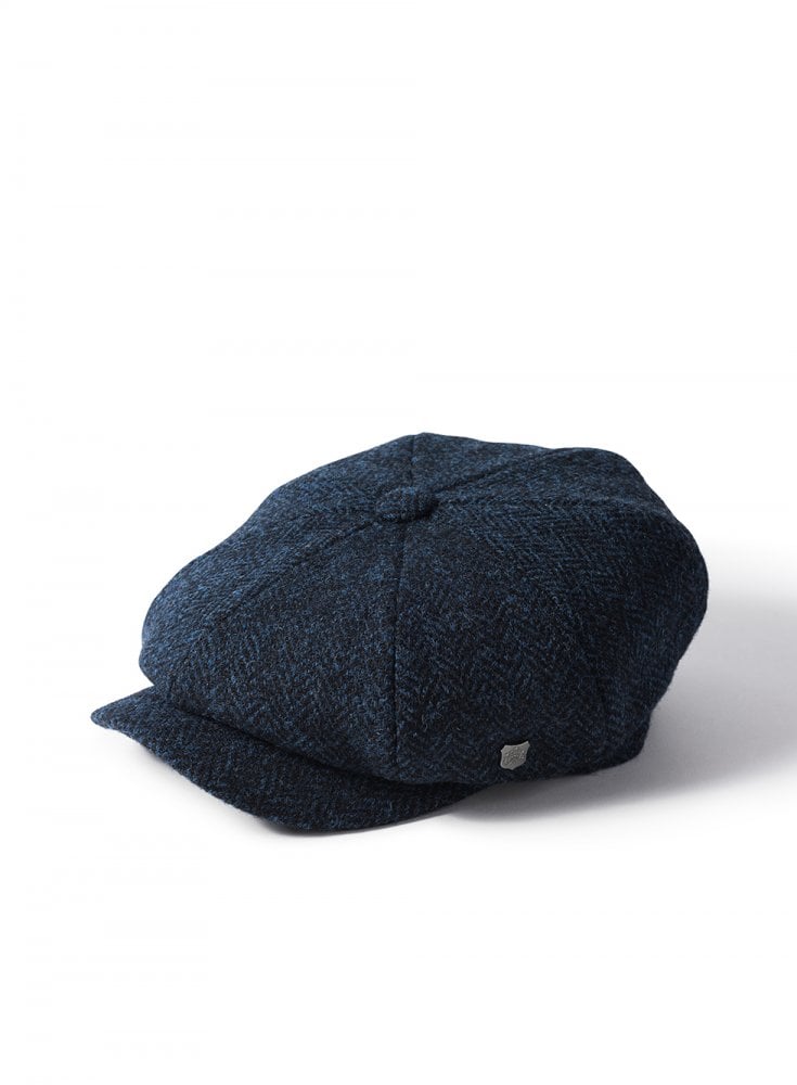 Failsworth Hats Harris Tweed Herringbone Carloway Newsboy Cap Navy