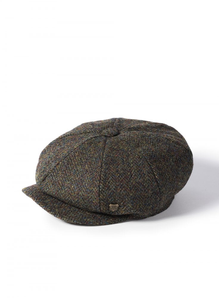 Failsworth Hats Harris Tweed Herringbone Carloway Newsboy Cap Olive