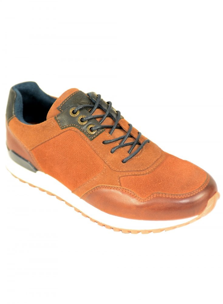 Front Chicago Sport Leather And Waxed Canvas Trainer Navy