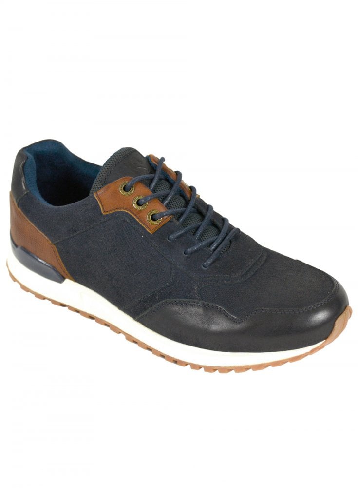 Front Chicago Sport Leather And Waxed Canvas Trainer Navy