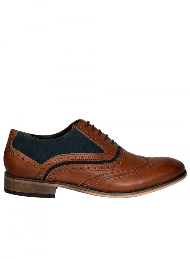 Front Mens Brogue Shoe Spencer Leather and Suede Tan/navy
