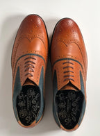 Front Mens Brogue Shoe Spencer Leather and Suede Tan/navy