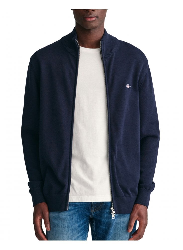 Gant Casual Cotton Full Zip Cardigan Evening Blue