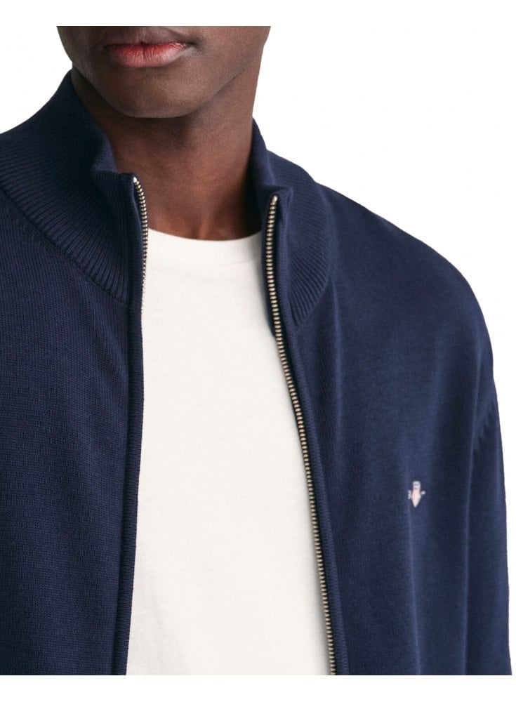 Gant Casual Cotton Full Zip Cardigan Evening Blue