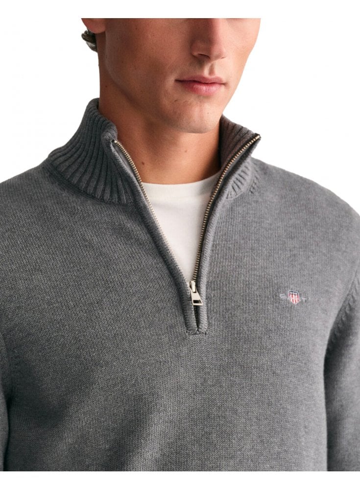 Gant Casual Cotton Half Zip Dark Grey Melange